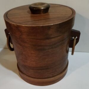 Mid Century Modern Japan Wooden Ice Bucket with Lid 8 X 7.5"